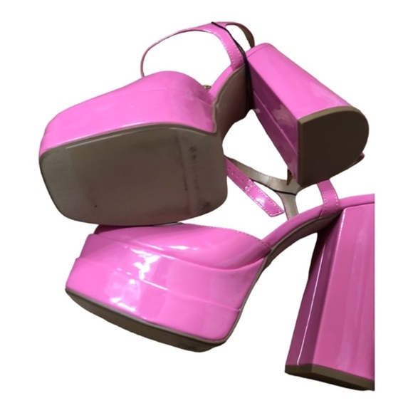Pink medusa look patent tiered platform mary jane chunky heels size 10 brand new - Picture 13 of 14